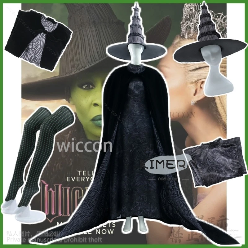 Anime Witch Elphaba Cosplay Wicked Movie Costume Black Magic Uniform Goth Lolita Dress Hat Full Set For Halloween Customized