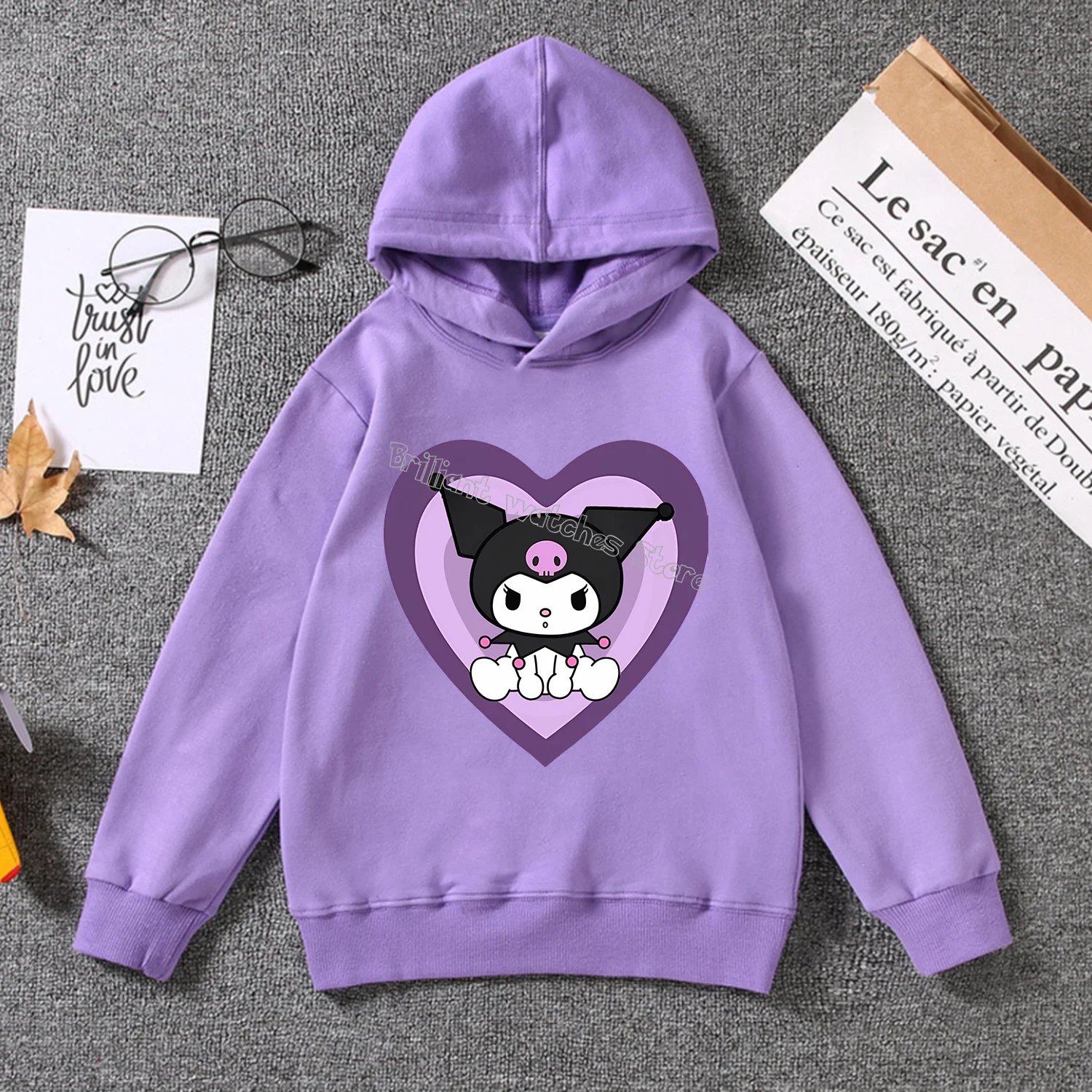 Kuromi Thin Hoodie for Children Cute Sanrio Cartoon Clothing Girls Trendy Clothes Purple Sweatshirt Fashion Long Sleeve Top Gift