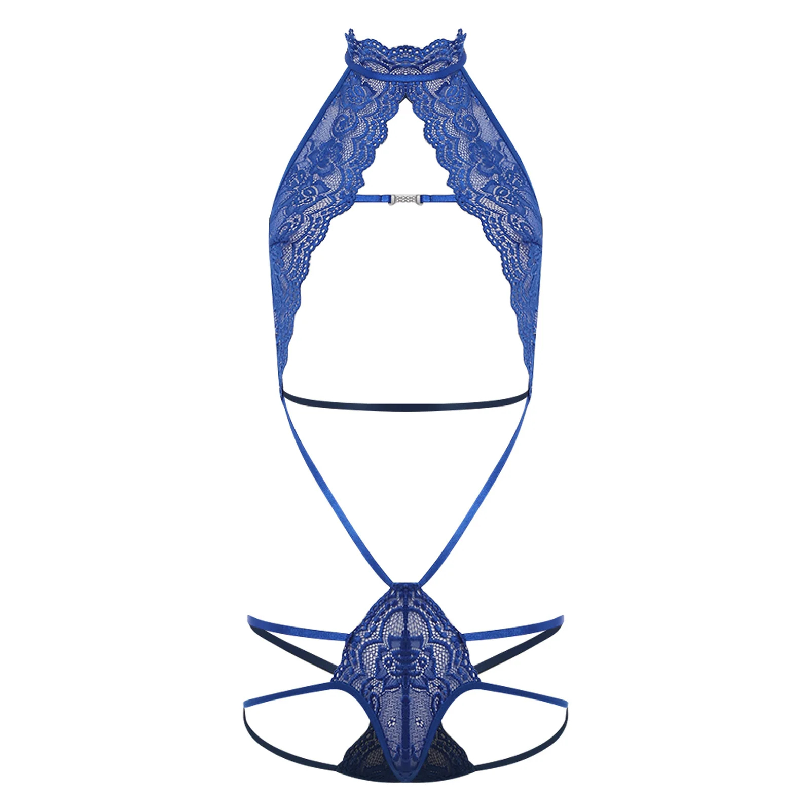 

Womens See Through Floral Lace Bodysuit Lingerie Narrow Crotch Strappy One Piece Nightwear for Honeymoon Anniversary