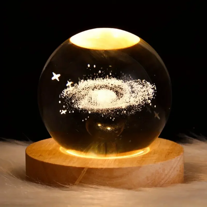 Bola de cristal 3D de 6cm, luz nocturna de planeta de cristal, sistema Solar grabado con láser, globo, astronomía, regalo de cumpleaños, decoración de escritorio para el hogar