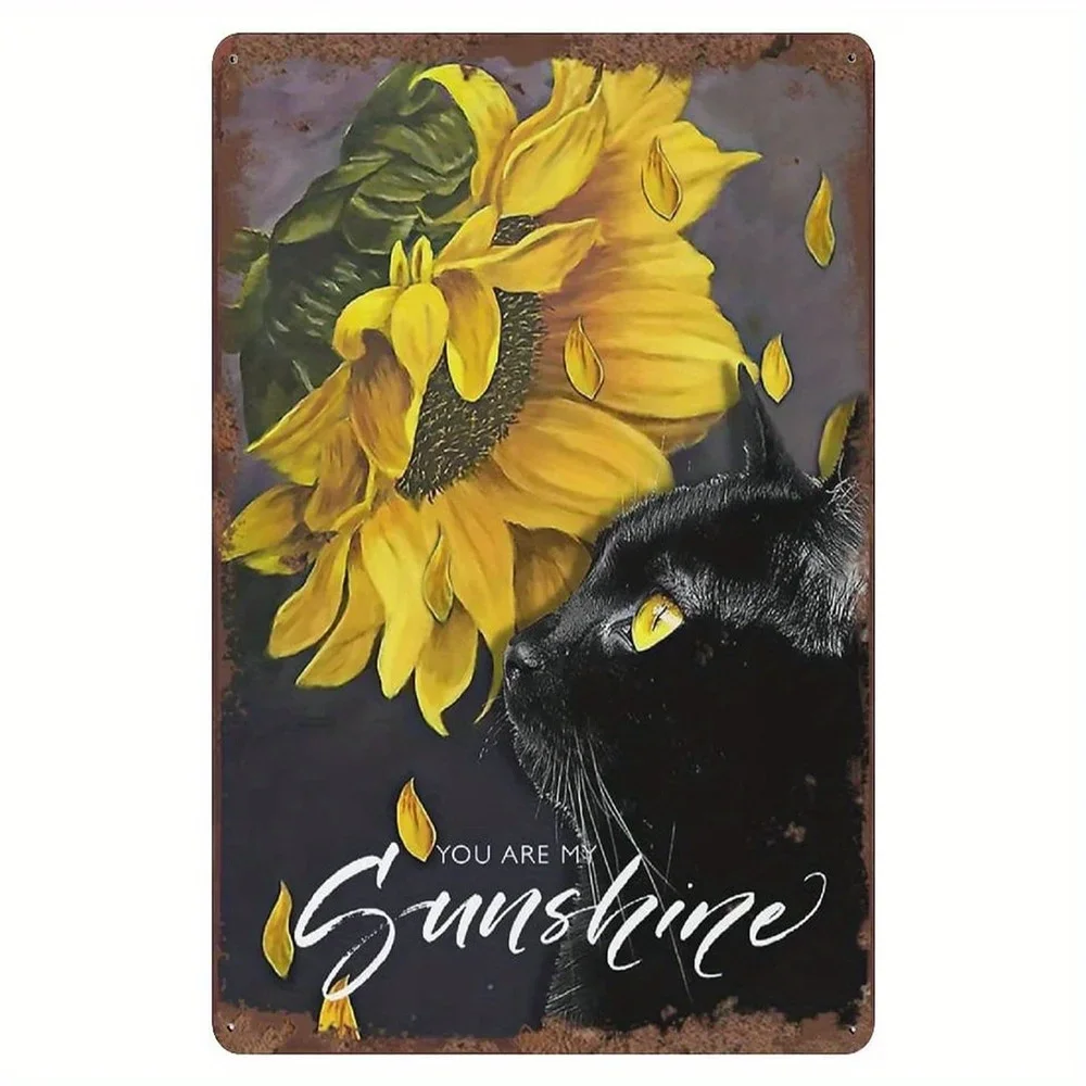 B  Metal Tin Sign Painting Black Cat You Are My Sunshine Retro To My Mom Rose Retro Signs Decoration - Happy For From Daughter