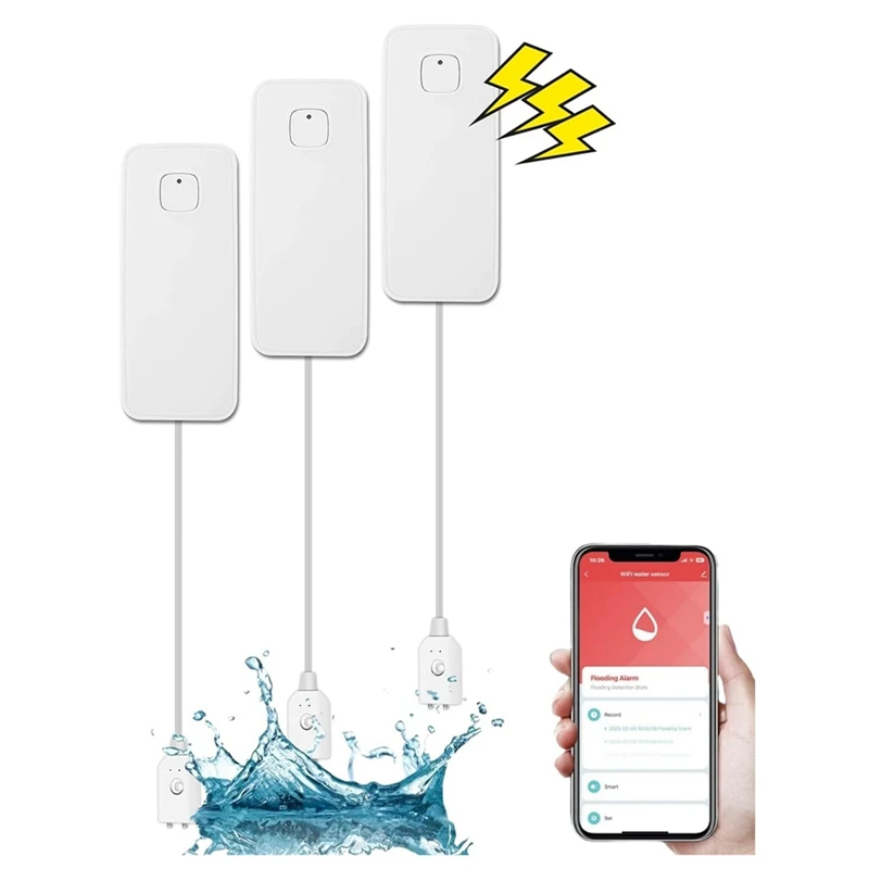 Wifi Water Ieak Detector For Home 3 Pack, Smart Water Leak Sensor With 80Db Alarm And App Alerts, Water Sensor Alarm