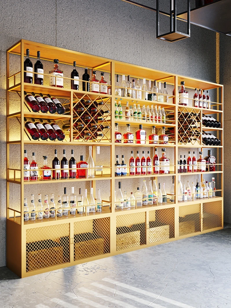 Retro industrial style red wine wine cabinet shelf, bar display shelf, wrought iron light luxury floor shelf display