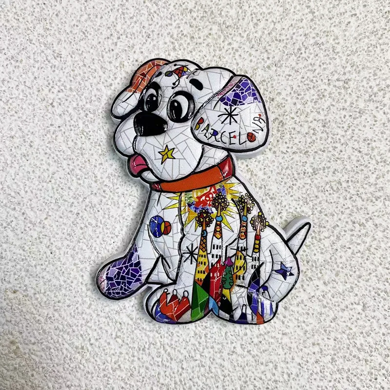 

Barcelona Travel Souvenir Mosaic Creative Puppy Decoration 3D Hand-painted Fridge Magnets Gift