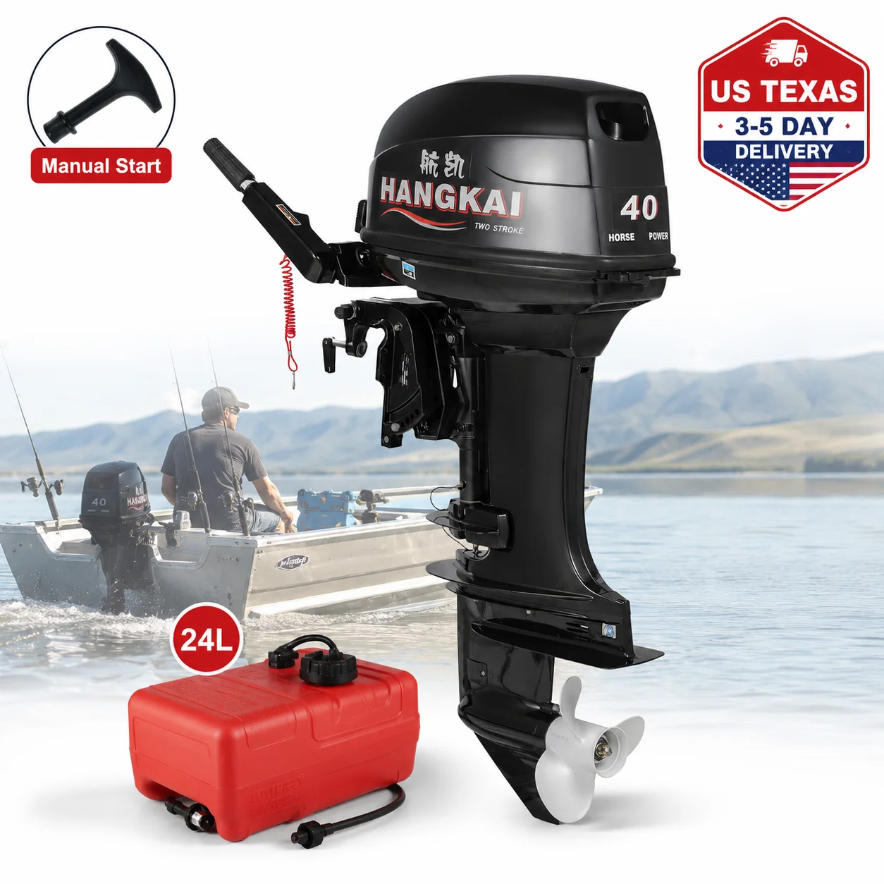 

HANGKAI 40HP 2 Stroke Outboard Motor from US 3-5Day Delivery703cc Petrol Boat Engines Long Shaft Water Cooled Tiller for Fishing