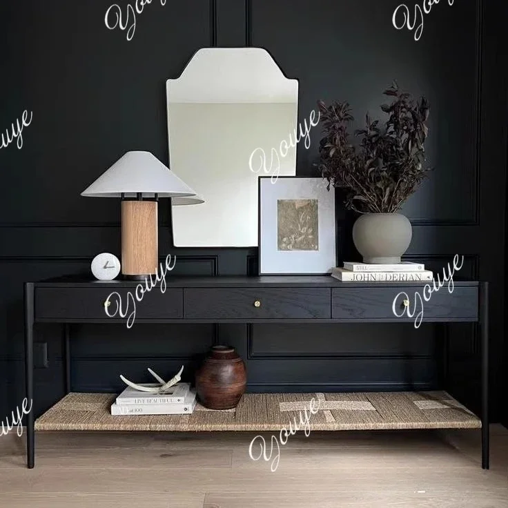 J American Retro Solid Wood Entrance Table, Sofa Backrest Side Table, Entrance Foyer, Case Corridor Partition Decorative Ornamen