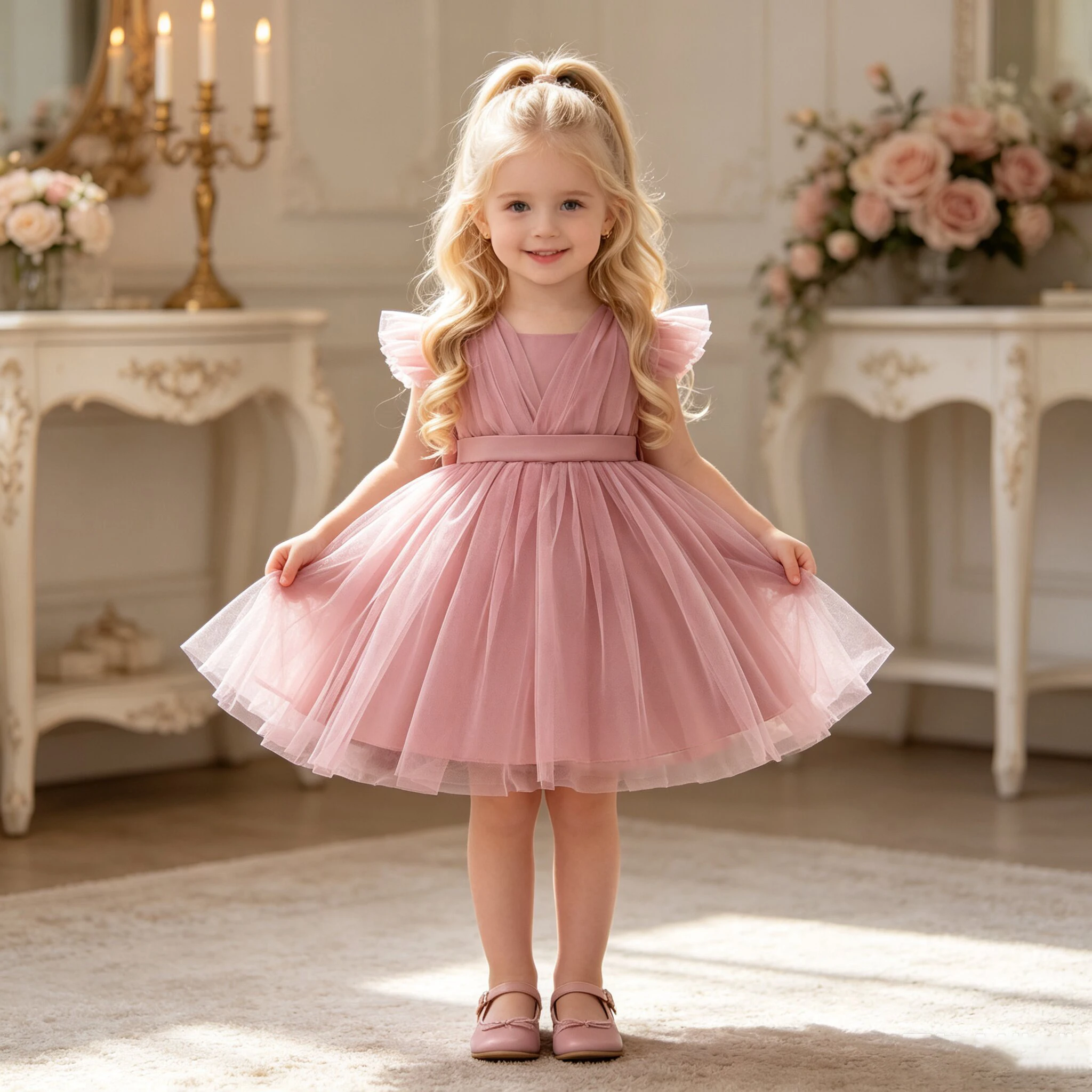 Kleinkind Taufe Party Baby Mädchen Kleid Fliegenärmel Tüll 1. Geburtstag Hochzeit Prinzessin Kleider Mädchen Brautjungfer Abend Abendkleid