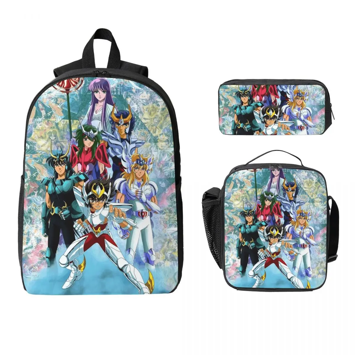 

Knights Of The Zodiac Backpack Student Boys Girls BookBag School Bag Laptop Shoulder Bags 3ps Insulated Lunch Bag Pencil Case