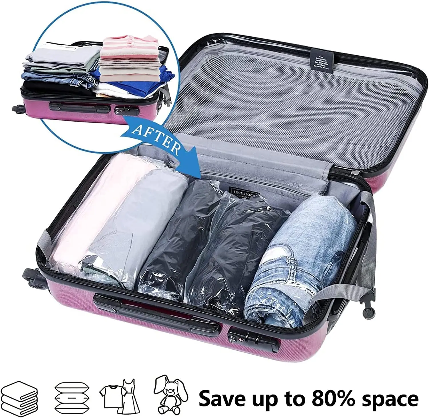 Roll-Up Travel Space Saver Aufbewahrungstaschen für Gepäck, Kleidung, Kreuzfahrtschiff, Essentials Home Packing-Organizer – Detail 3