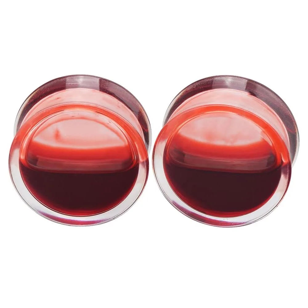 2 Stück Acryl-Ohrtunnel in Rot mit Flüssigblut-Effekt, Doppelflare-Ohrstretcher, Plugs, Expander, Gauge 2g-13/16” – Detail 4
