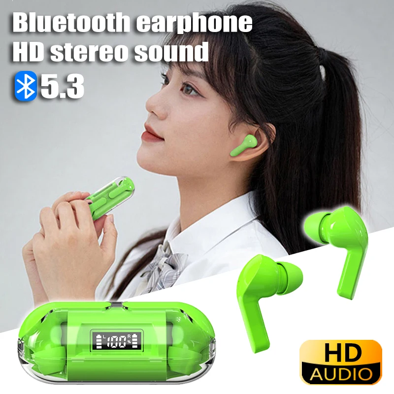 

NEW TM20 Wireless Headset Bluetooth-Compatible 5.3 Space Capsule Transparent Sports Earphone Hands-free Earbuds Headphones