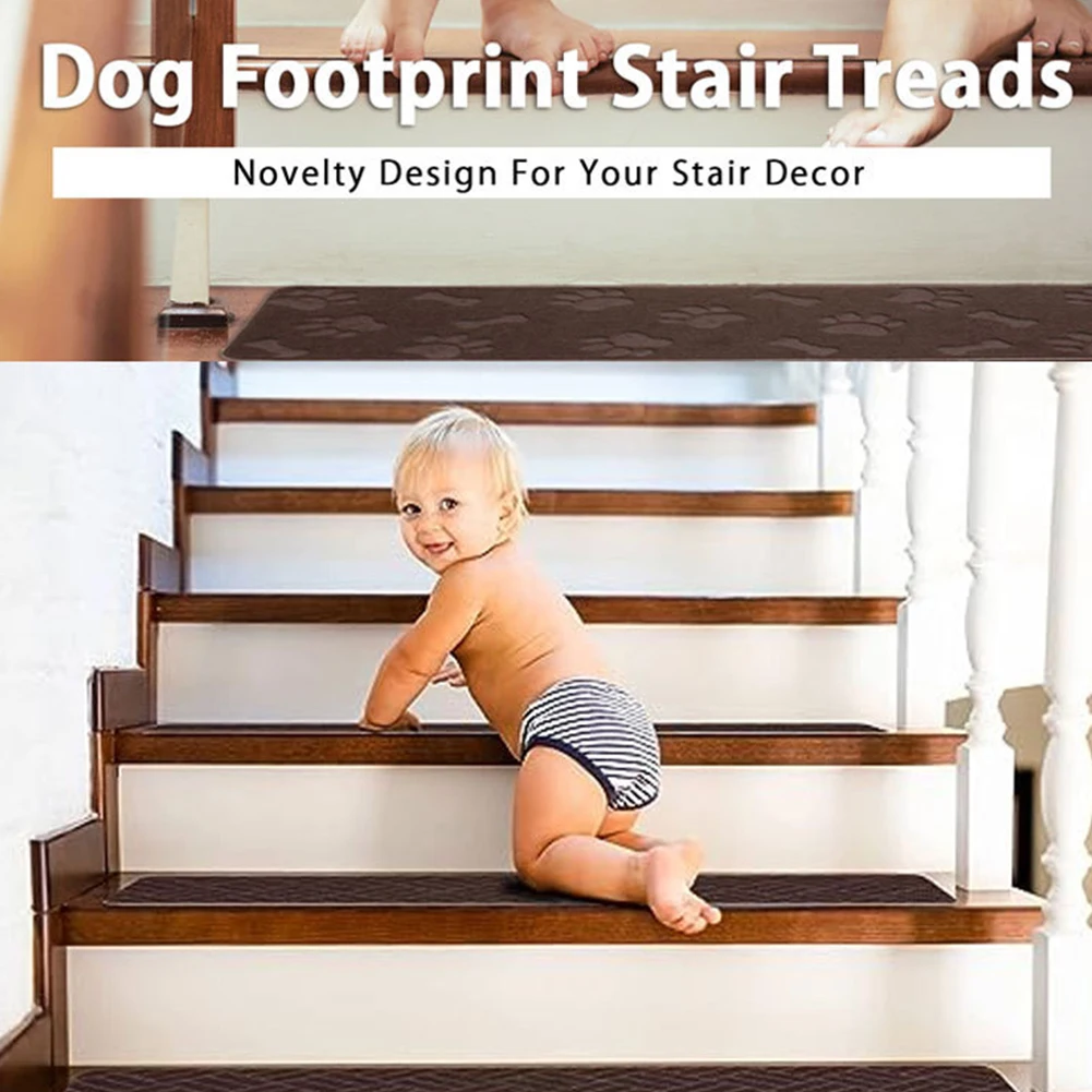 Stair Tread Carpet Mats 76x20cm Self Adhesive Non-Slip Safety Mute Floor Mats Pad Washable Reusable Stair Mat Step Protector Rug