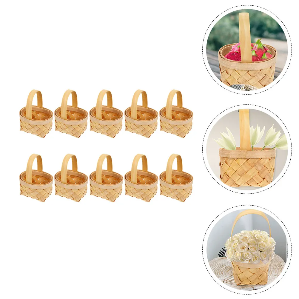 

10 Pcs Portable Girl Gift Basket Flower Baskets Wood Wedding Small Mini with Handle