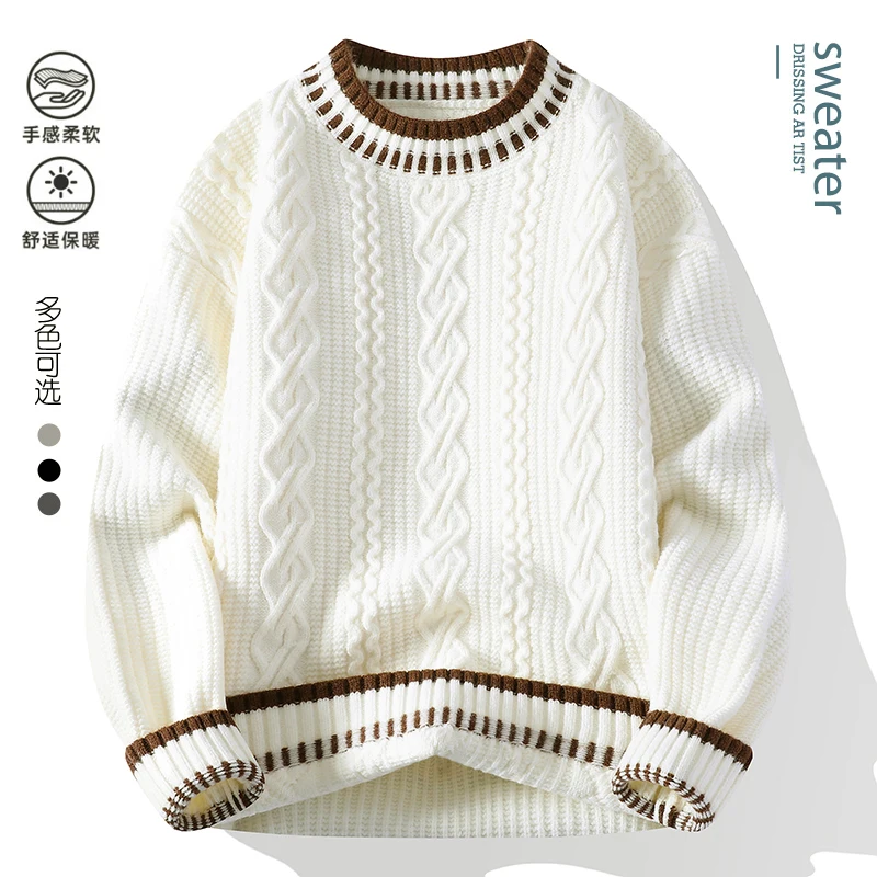 Nuevo suéter de punto a la moda para hombre, Sudadera con capucha holgada con cuello redondo, cálido, ocio, Otoño Invierno, suéter de punto elegante para ir al trabajo