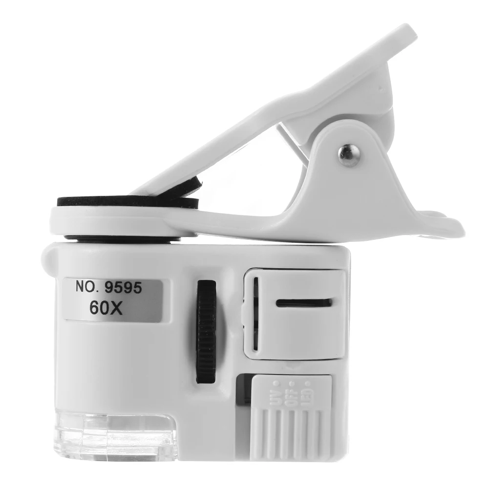 Mikroskop Ponsel Universal 60X dengan Lampu LED Pembesar Perhiasan ABS Portabel dengan Baterai untuk Anak-anak Dewasa untuk Ponsel Pintar