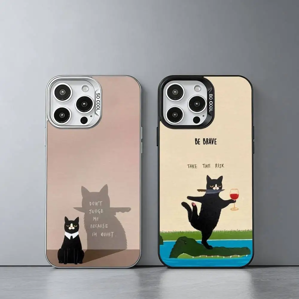

A-Arrogant Black Cat Phone Case For iPhone 17,16,15,14,13,12,11 Plus,Pro Max,XS,Colored silver phone case