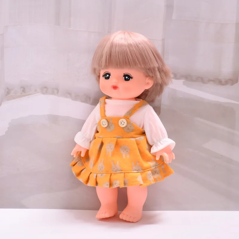 

Аксессуары для кукол: Желтая футболка и платье-сарафан с кроликом для кукол Мелчан 25 см и BJD 1/6. Наряд для девочек, подарок для фанатов.