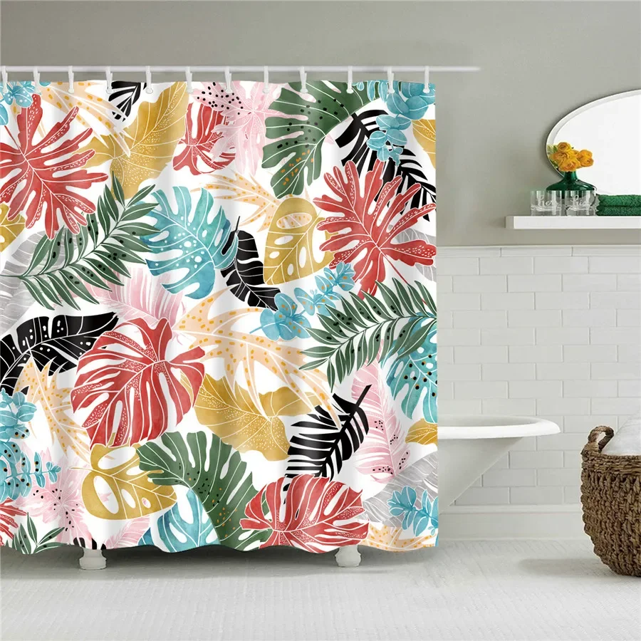 Flower Painting Printed Mildew Proof Polyester Shower Curtains Washable Waterproof Shower Curtains for Bathroom Home Decor