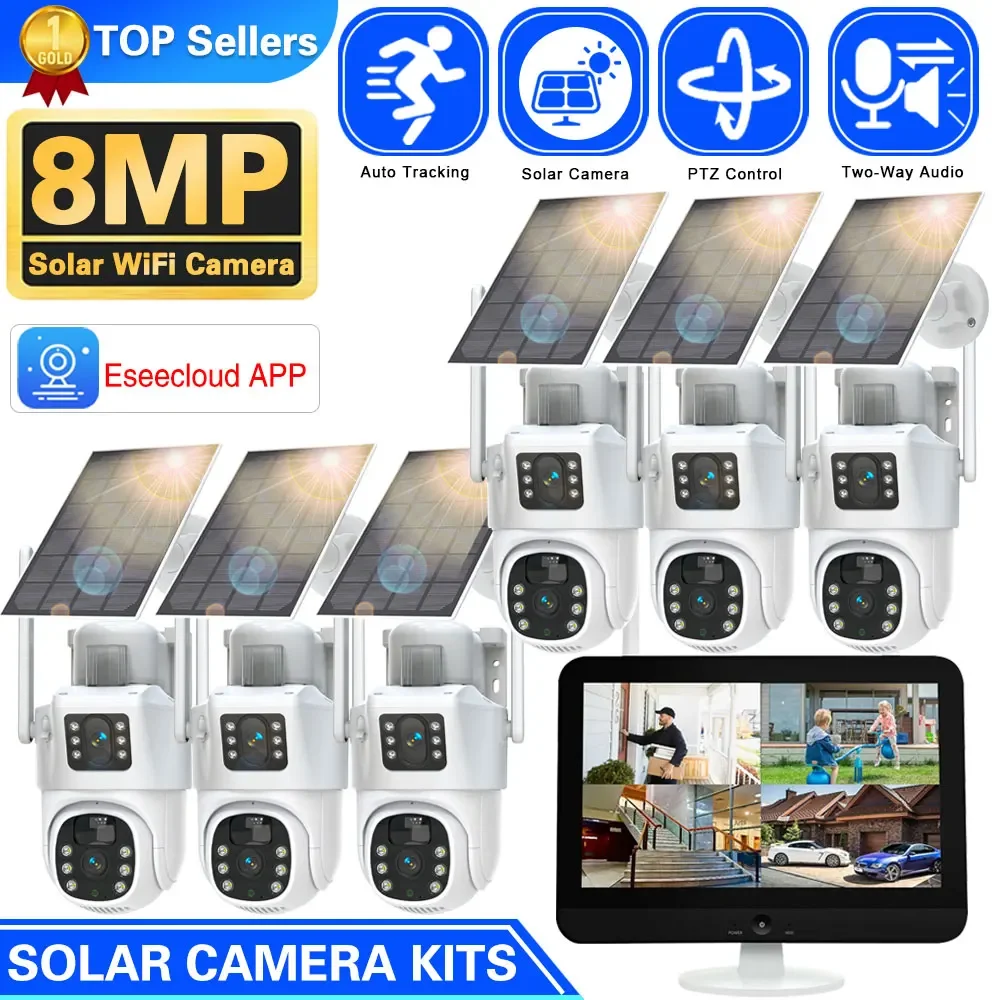 

10CH Wireless NVR 4k 8mp Dual Lens Wifi Solar PTZ Auto Tracking Video Surveillance System External Monitoring Cctv Camera Kit