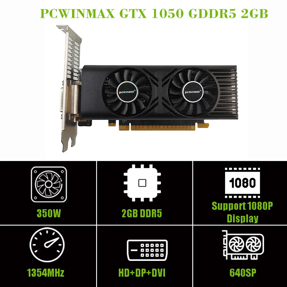 PCWINMAX New GeForce GTX 1050 2GB Low Profile Graphics Card GDDR5 128 Bit Original Video Card GTX1050 for Desktop PC