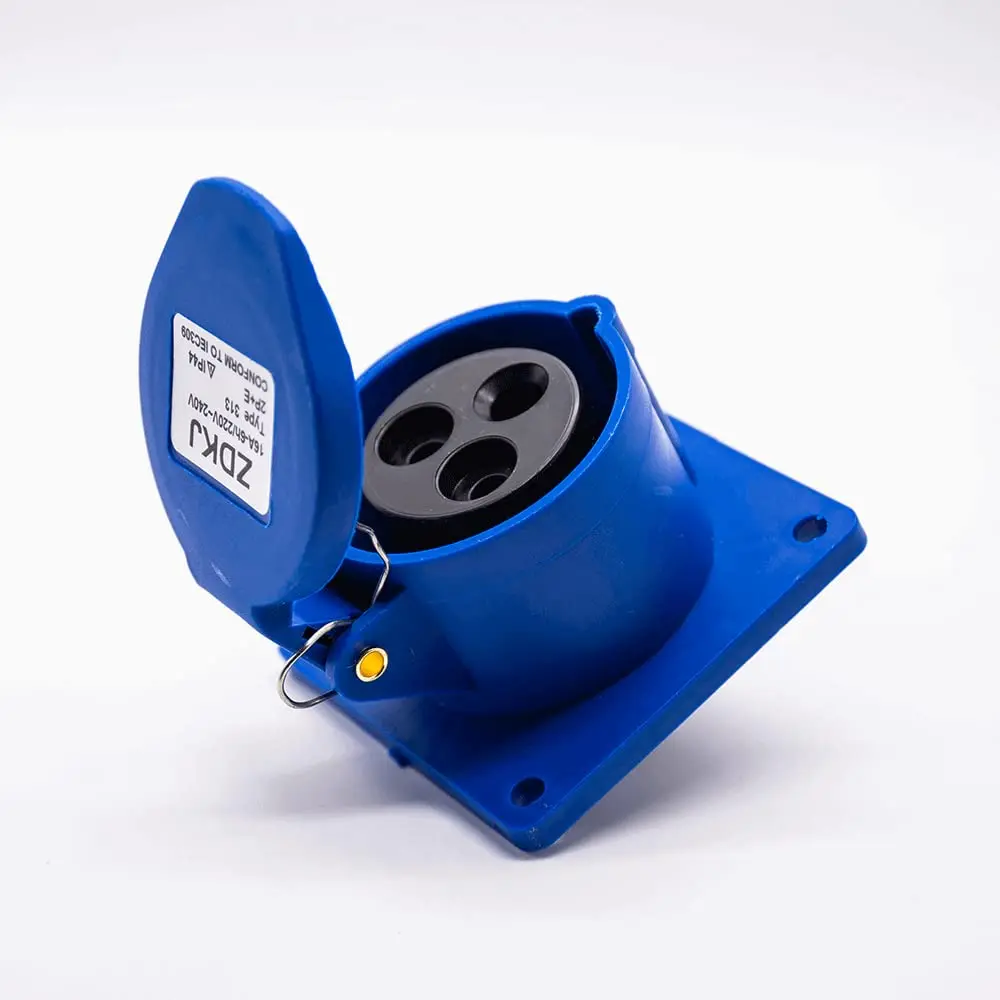 IEC60309 Industrial CEE Connector Socket 3P 16A 220V-250V 2P+E 6h IP44 Straight Type Panel Mount
