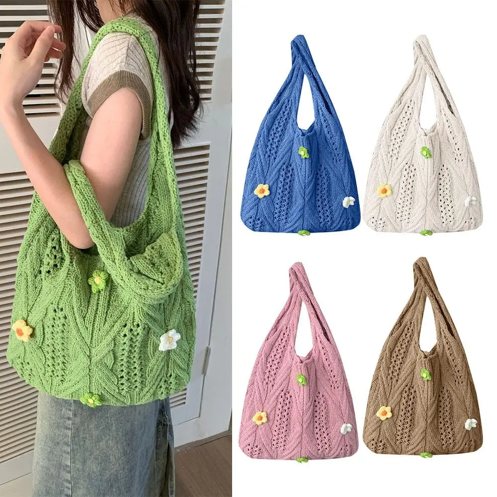 Knitted Handbags Female Large Capacity Totes Women's Shoulder Bag Summer Beach Bag Purses Casual Hollow Woven Shopping