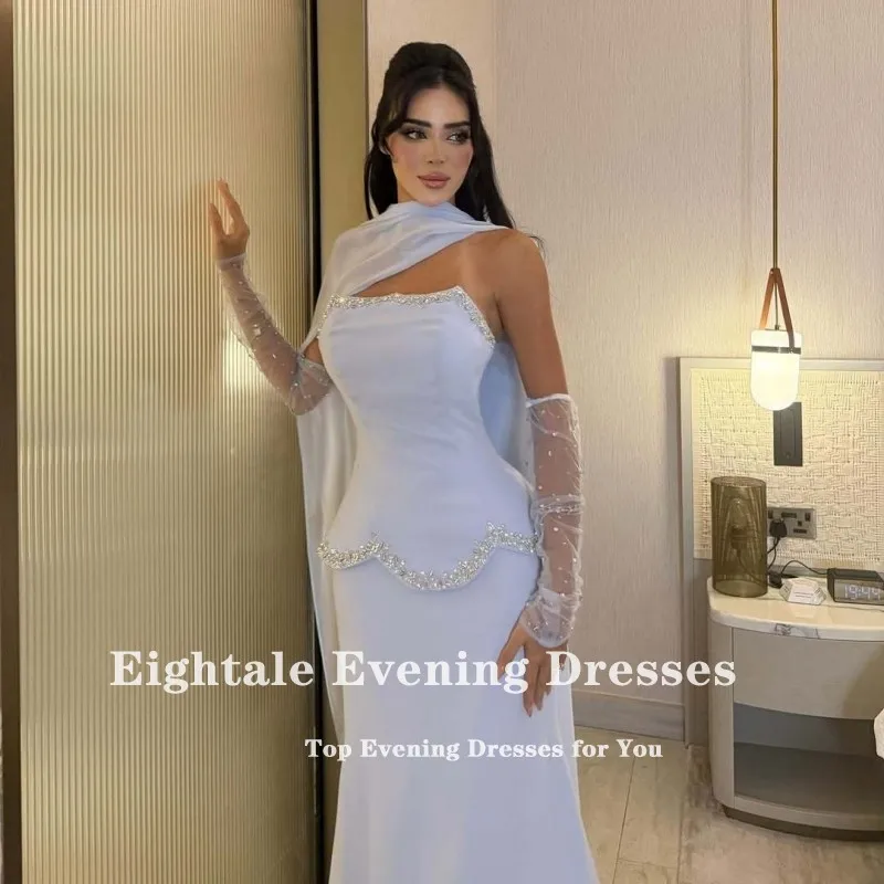 Eightale vestido de noite árabe para festa de casamento sem alças frisado elástico sereia vestido de baile personalizado