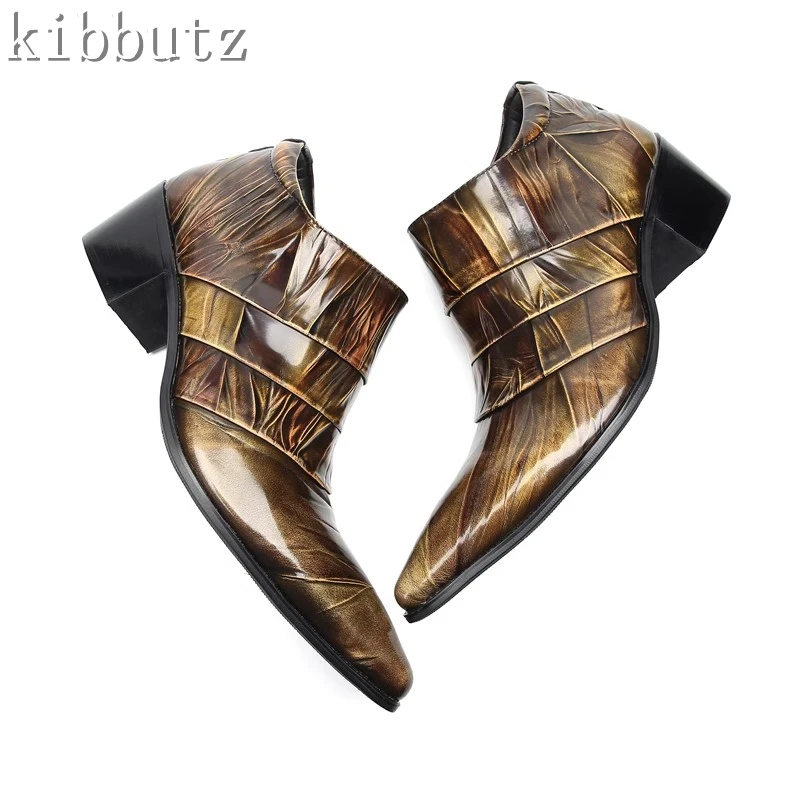 Zapatos de tacón alto con punta puntiaguda para hombre, calzado informal de fiesta, diseño de marca, para banquete, de cuero genuino, Size37-48