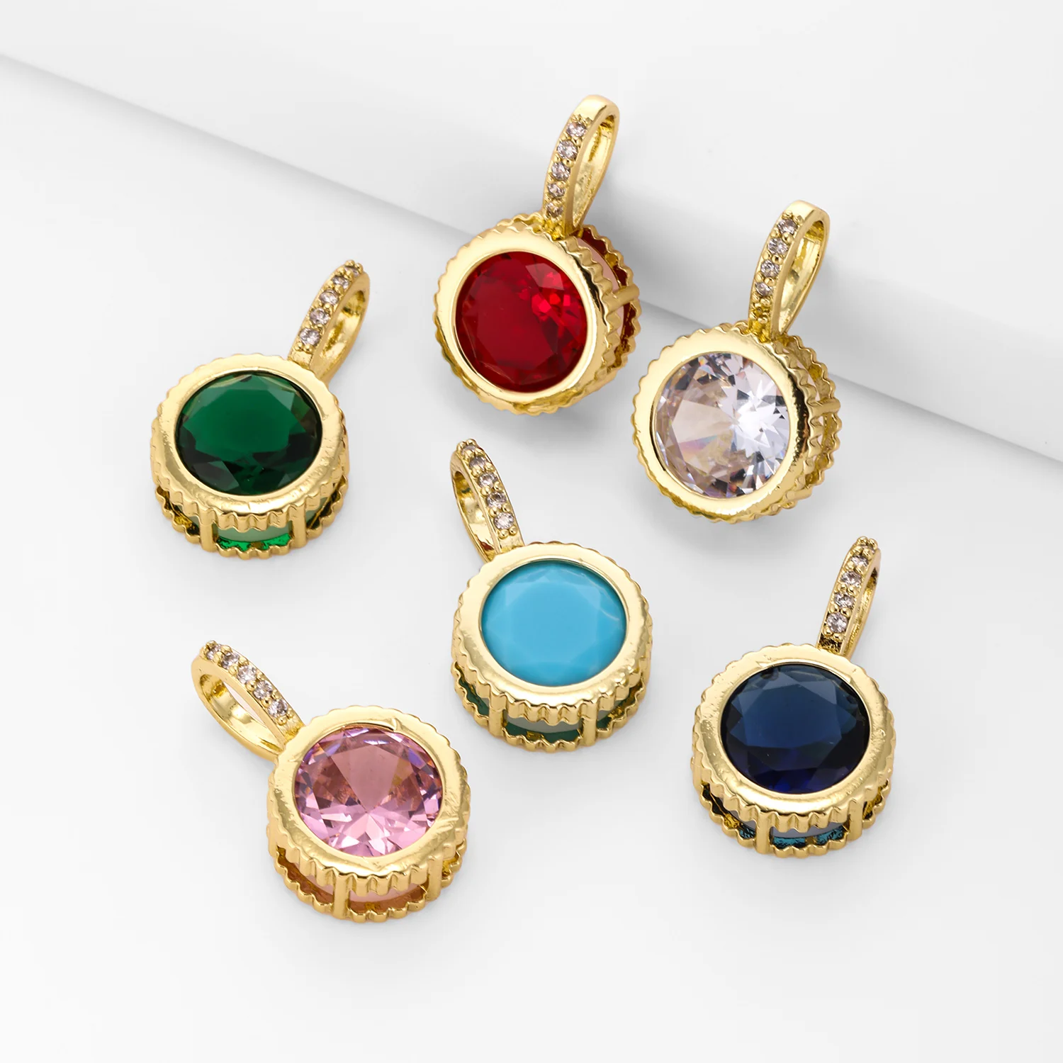 Cute Blue/White/Red/Pink/Green Fully Crystal Pendant Round Shape Copper Zircon Jewerly Banquet Women Gifts Daily Wear Wholesale