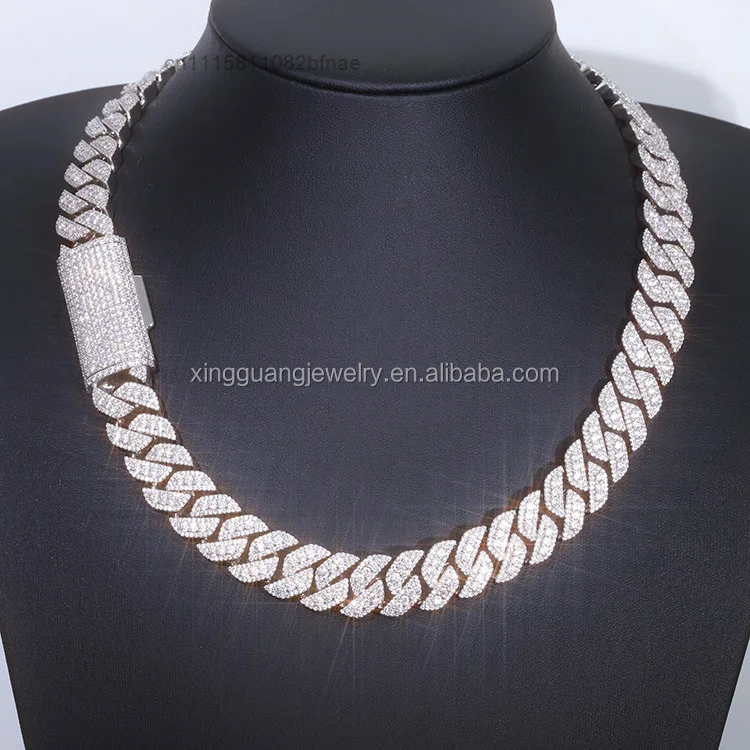 Custom 16mm Cuban Link Chain 925 Sterling Silver Iced Out Vvs Moissanite Cuban Chain Chokers Necklace 3rows Link Jewelry，