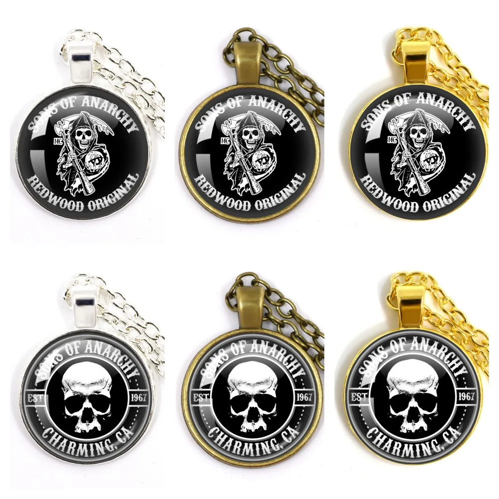 2023 New Sons Of Anarchy LOGO Necklace Freedom Symbol анархия Torque Rock Punk Choker Necklaces 25mm Round Jewelry