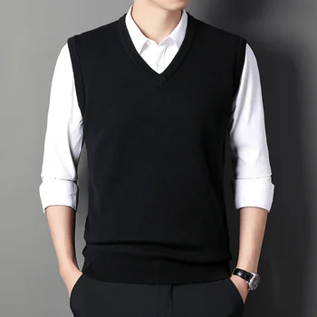 Men's Solid Color Sweater Vest Casual Fashion Warm Top for All Seasons Comfortable Breathable Layering Essential 3