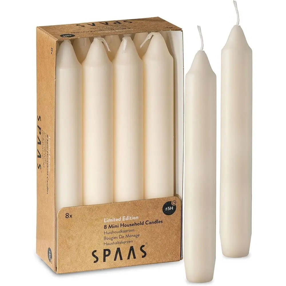 Set of 8 Ivory Short Taper Candles - 5-Hour Burn Time - Ideal for Christmas, Events, and Home Decor