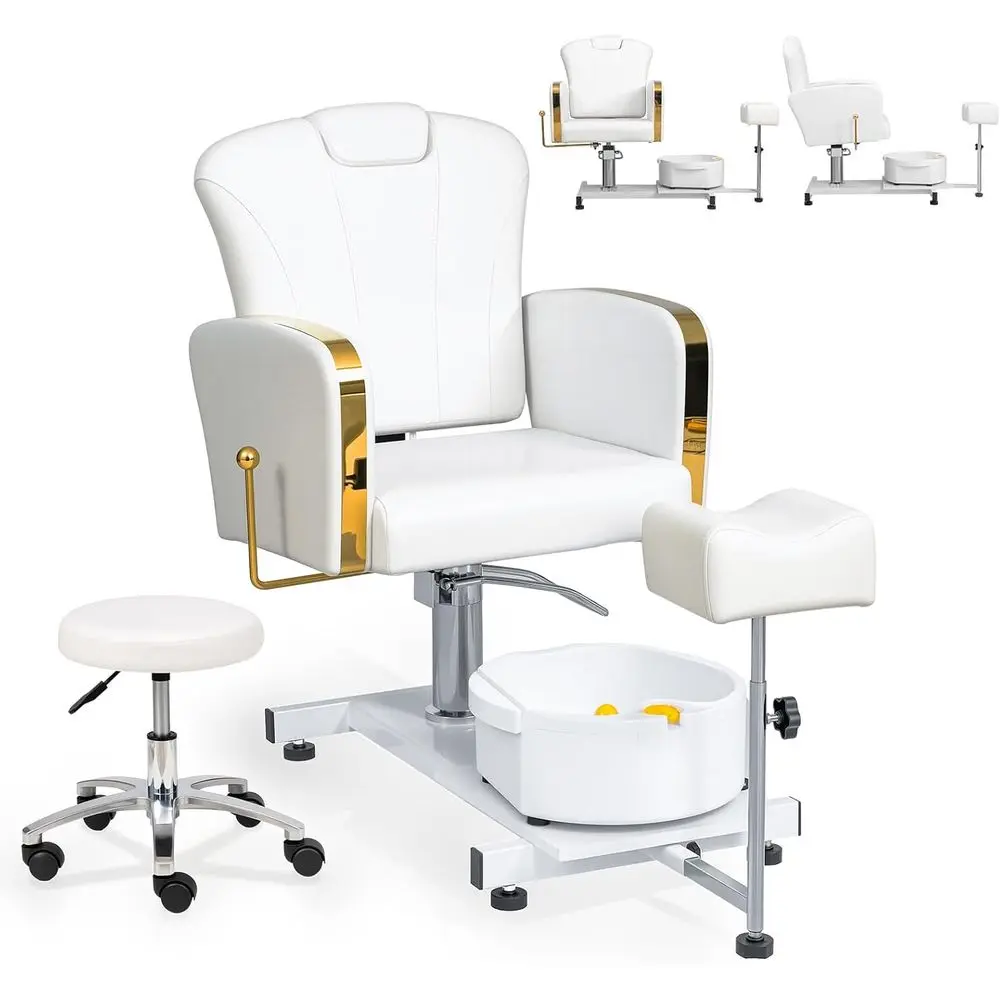 

White Pedicure Spa Chair with Bubble Foot Bath, 360° Swivel, Hydraulic Seat Adjustment for Nail Technicians and Home Use
