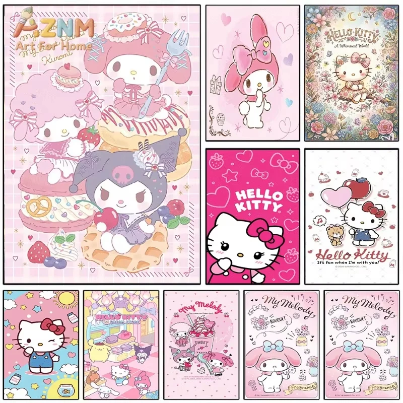 AZNM My Melody Kuromi Sanrio Kawaii Canvas Wall Art Unframed Poster For  Room Waffle Donut Dessert Lolita Aesthetic Bedroom Dor