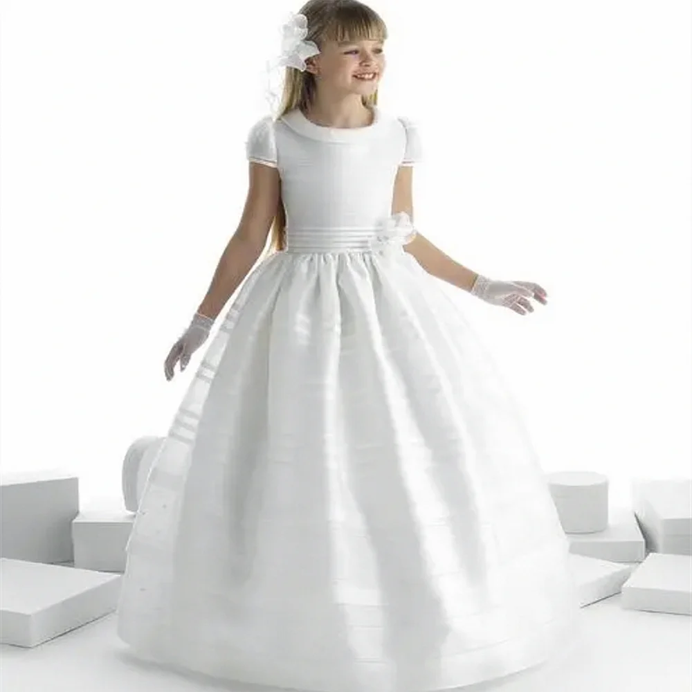 White And Ankle-Length Flower Girl Dresses Lace First Communion Dresses For Girls A-line Style Vestidos De Comunion