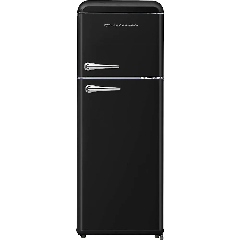 FRIGIDAIRE EFR756-BLACK EFR756, 2 Door Apartment Size Retro Refrigerator with Top Freezer, Chrome Handles,