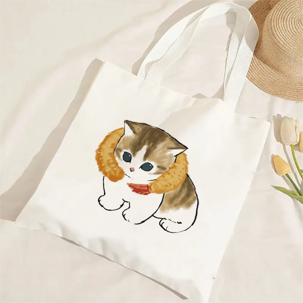 Kawaii Katze Leinen Einkaufstasche Grafik Harajuku Frauen Tote Handtasche Große Kapazität Frauen Schulter Taschen Eco Mode Mädchen Handtaschen – Detail 9