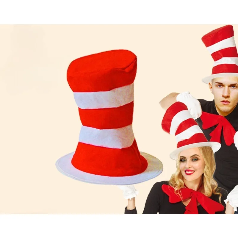 

3pcs/set Red White Stripe Top Hat for Halloween Birthday Party Polyester Cosplay Stage Prop Hat Role-playing Props