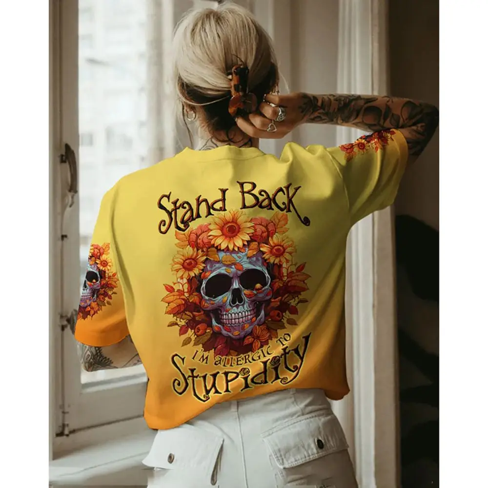 T-Shirt Summer Women\'s Short Sleeve 3D Printed Skull Pattern Top Pullover T Shirt Women Streetwear Y2k Clothes 2024 TShirts