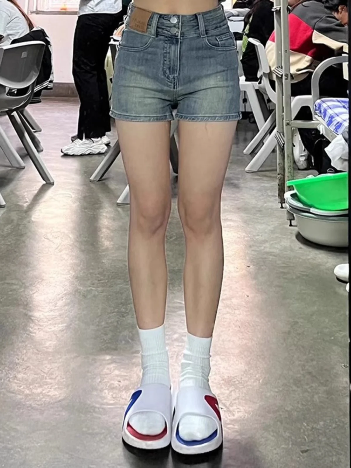 

High Waist Straight Leg Denim Shorts Women's plus Size Elastic Fitting A-Line Hot Pants Summer New Arrival American Retro Style