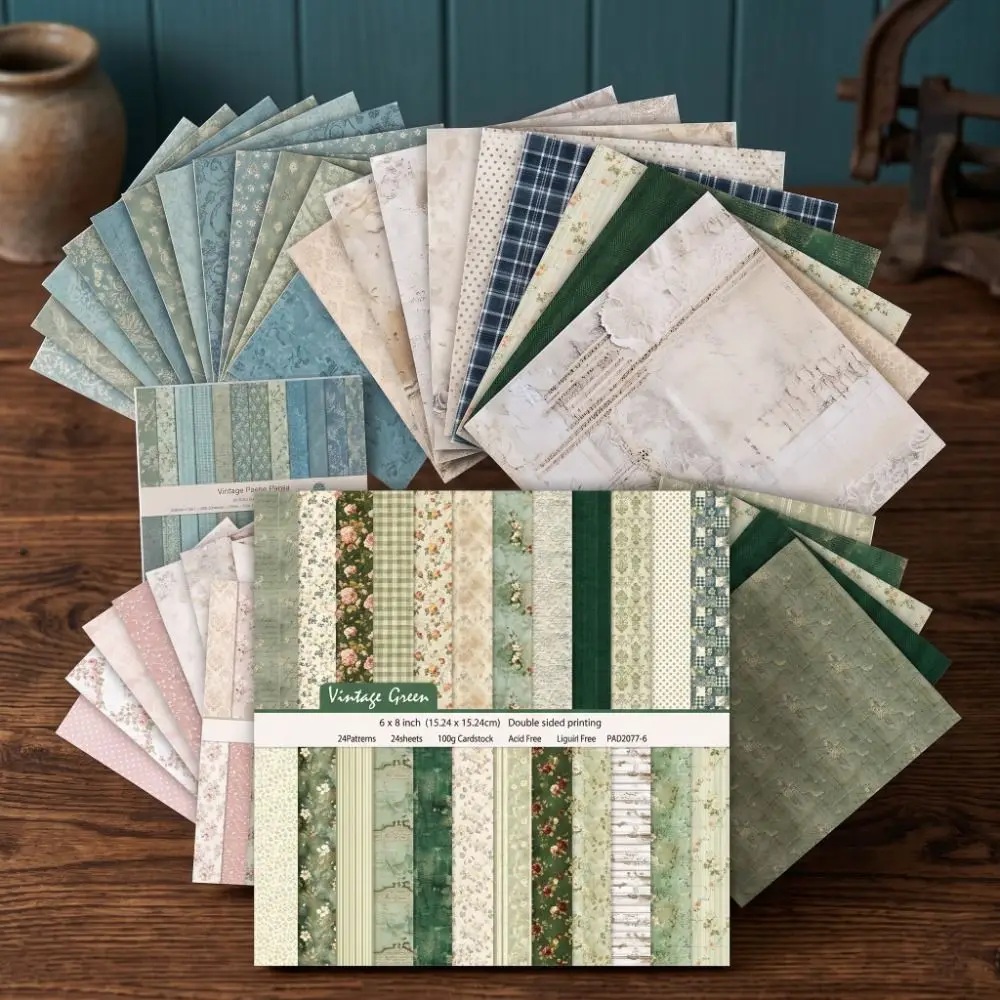 24Sheets 6 Inch Scrapbook Paper Double Sided Floral Pattern Craft Paper Vintage Acid-Free Decorative Paper DIY Craft