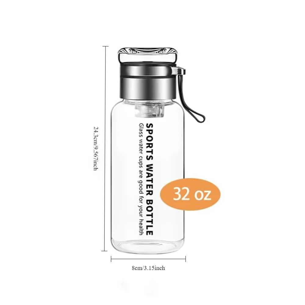 1pc Portable Glass Water Bottle 32 oz Transparent Milk Juice Cup with Stainless Tea Infuser Sport Water Bottles for Gym Hiking C