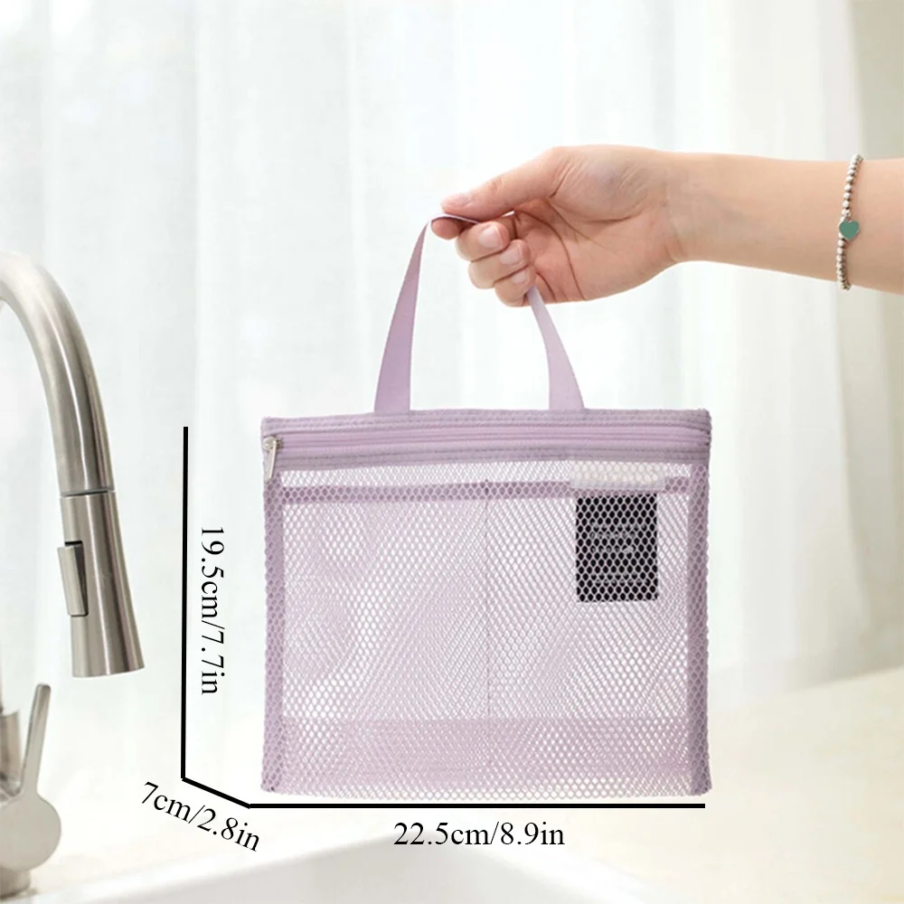 Mesh Cosmetic Bag With Portable Handle Toiletry Bag Quick Drying Shower Travel Makeup Organizer Bag For Bathroom Swimming Beach