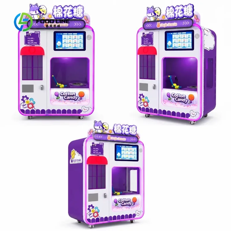 Customized Fully Automatic Smart Cotton Candy Vending Machine Commercial Candy Floss Machine Touch Screen