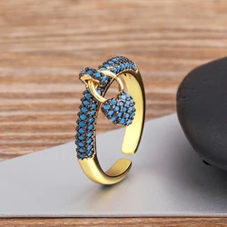AIBEF Fashion Heart Pendant Rings For Women 3 Colors Copper Zircon Gold Color Open Ring Finger Jewelry Gift New