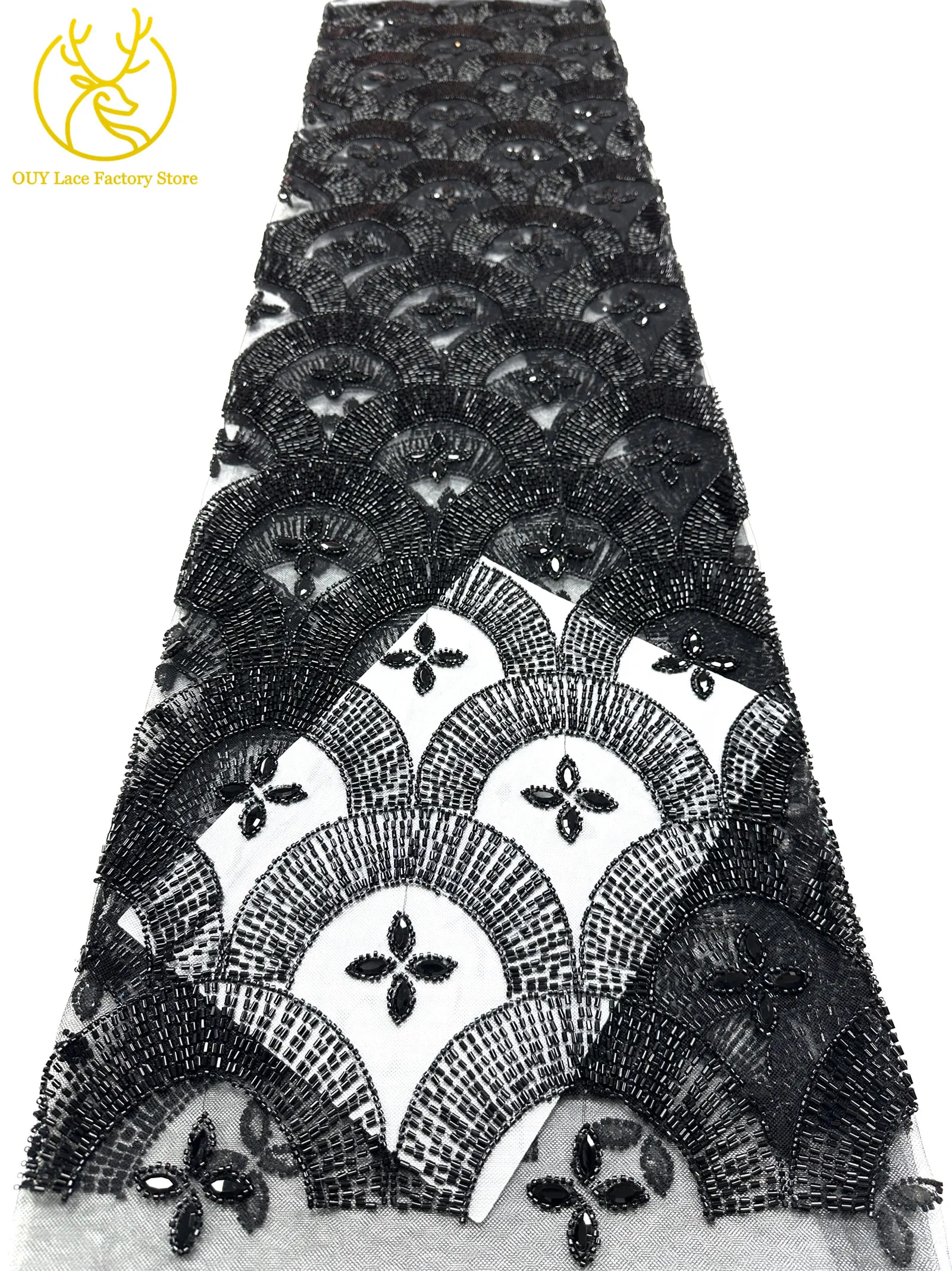 Smaragdgrüner Luxus Dubai Diamant-Perlen Tüll-Spitzenstoff Hochwertiger Afrikanischer Stein-Pailletten-Spitzenstoff für Abendkleider – Detail 28