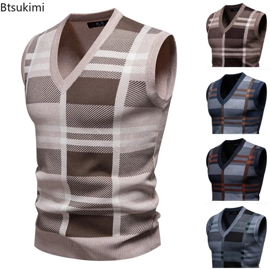 New 2025 Men's Sweater Vest Fashion Casual Sleeveless Knitted Jacket High Qulity Slim V-neck Pullovers Autumn Winter Men Clothes