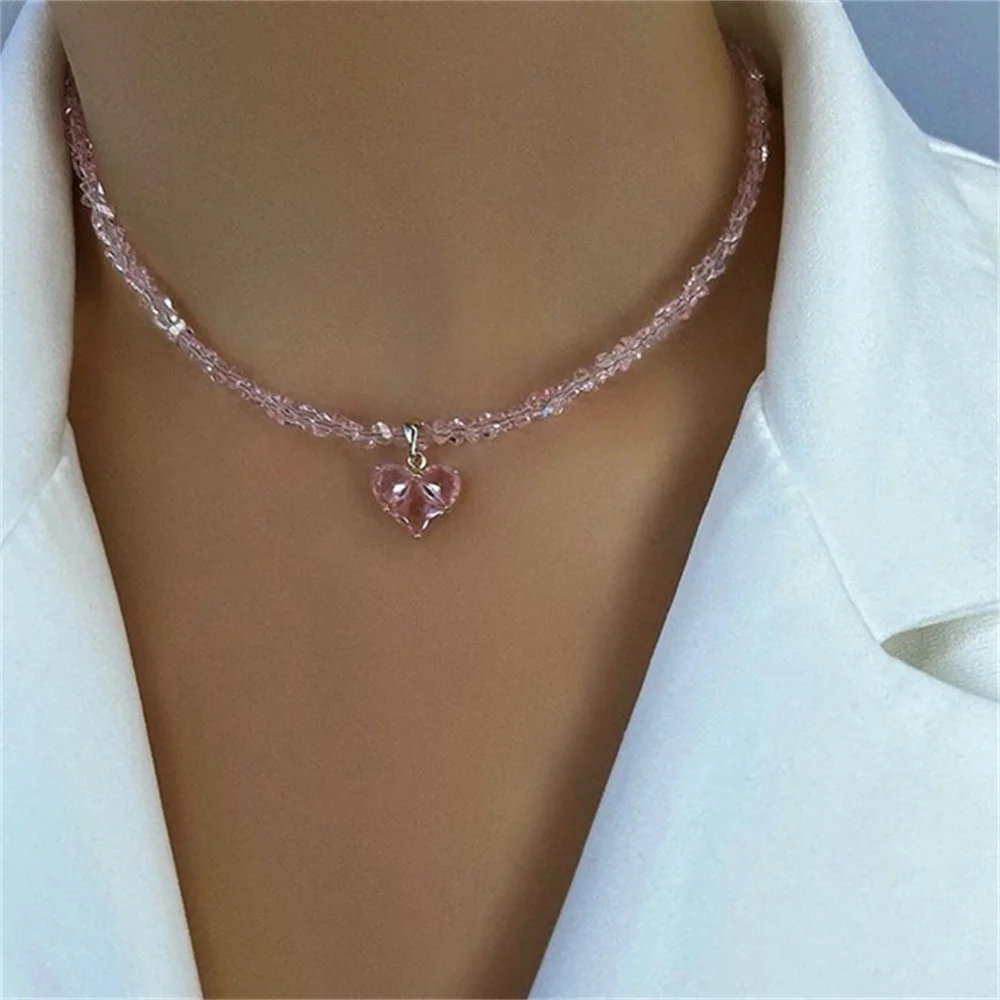 

Fashion Vintage Tassels Zircon Heart Pendant Necklace For Women Female Boho Geometric Baroque Transparent Crystal Chain Jewelry