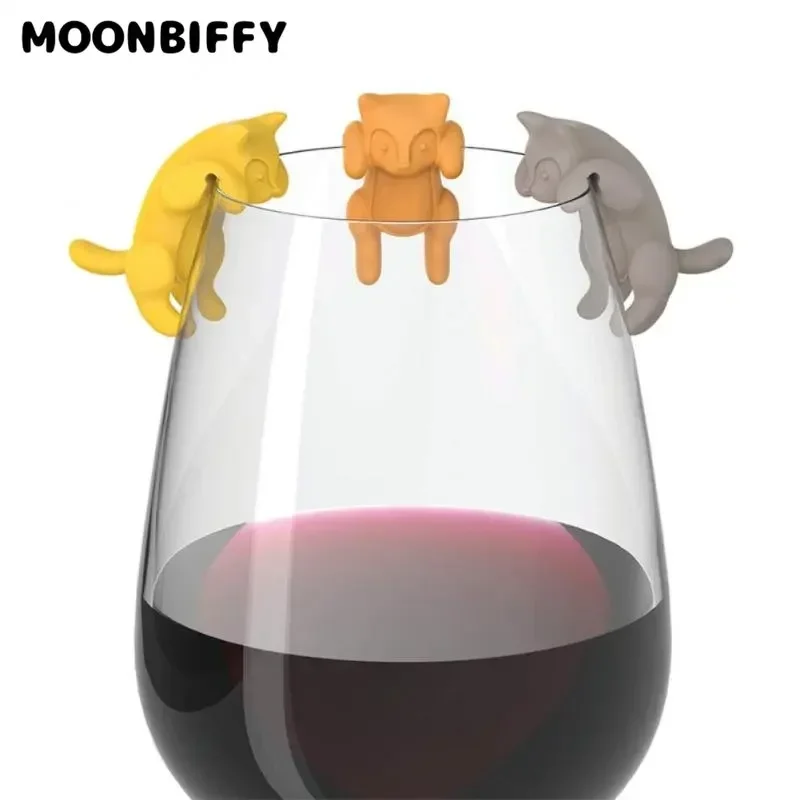 6Pcs/set Kitten Wine Cup Recognizer Portable Hanging Meow Wine Glass Markers Tools Kitchen Silicone Cat Clip Labeling Supplies